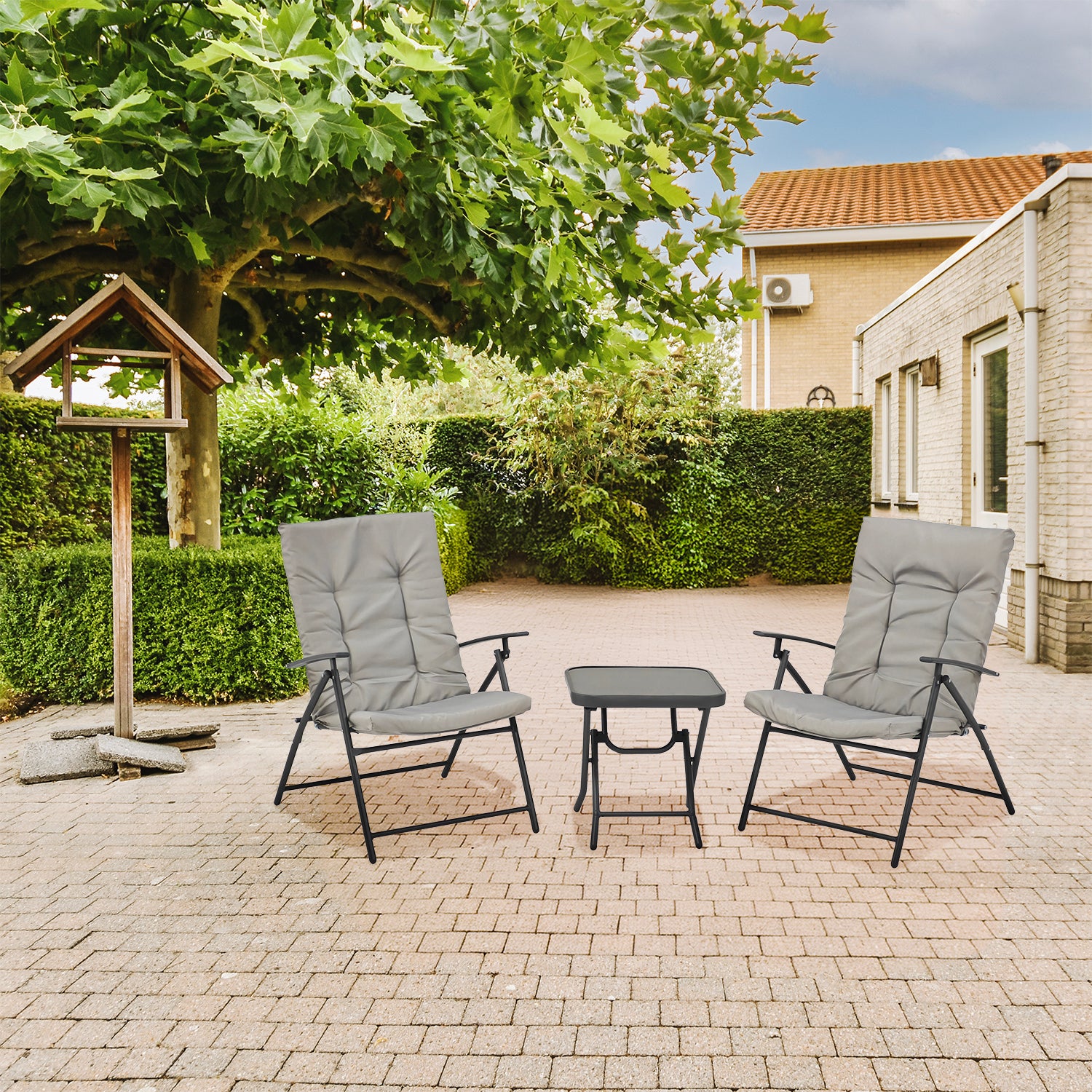 VESTIAMO CASA GIARDINO - Set da giardino set 3 pezzi Tavolino con 2 Poltrone struttura in acciaio Antracite Richiudibili